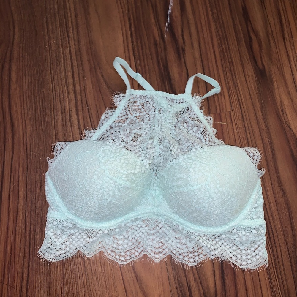 Mint green push up high neck bra